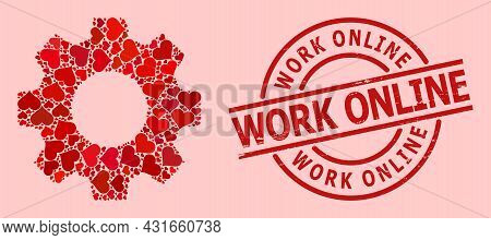 Grunge Work Online Stamp Seal, And Red Love Heart Mosaic For Gear. Red Round Stamp Seal Includes Wor