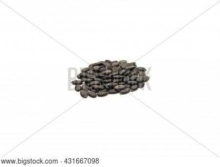 Heap Of Organic Angled Luffa Or Chinese Okra Seeds Isolated On White