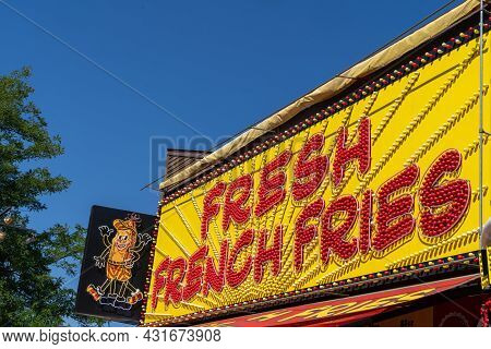Falcon Heights, Minnesota - August 30, 2021: The Fresh French Fries Food Vendor At The Minnesota Sta