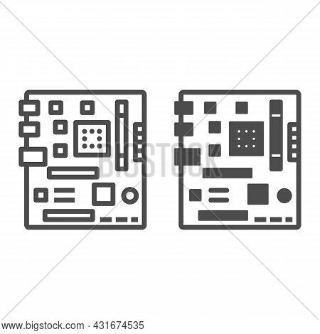 Motherboard Square Shape Layout Line And Solid Icon, Electronics Concept, Microchip Fragments Vector