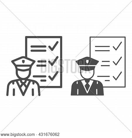 Customs Officer And Declaration Line And Solid Icon, Security Check Concept, Goods To Declare Vector