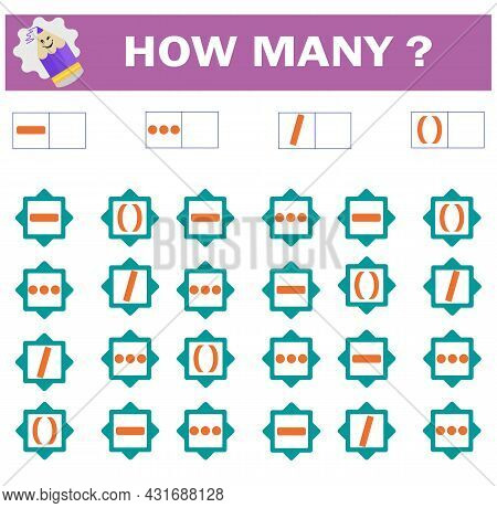 Mathematical Game For Preschool Children. Count How Many Punctuation Marks - Slash, Hyphen, Ellipsis