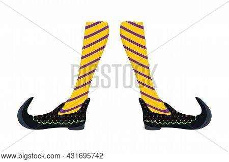 Witches Leg Vector. Halloween Funny, Scary Feet Boots.