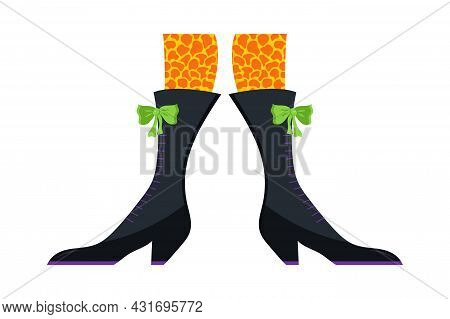 Witches Leg Vector. Halloween Funny, Scary Feet Boots.