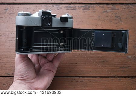 Old Vintage 35 Mm Metal Film Camera, Close-up