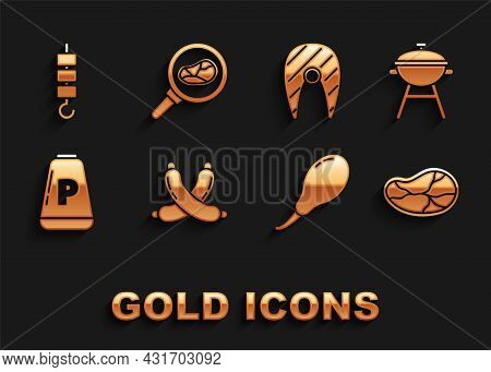 Set Crossed Sausage, Barbecue Grill, Steak Meat, Chicken Leg, Pepper, Fish Steak, Grilled Shish Keba