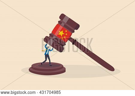 China Government Regulations To Manipulate Or Control Company With New Rules Concept, Businessman Bu