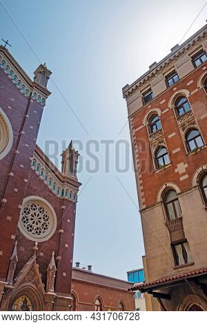 Istanbul,turkey- August 28,2021.exterior View From The Historical And Holy St.antuan Catholic Church