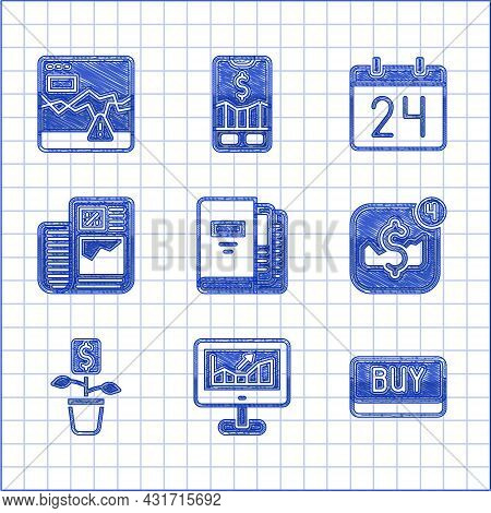 Set Office Folders, Computer With Growth Graph, Buy Button, Mobile Stock Trading, Dollar Plant, Busi