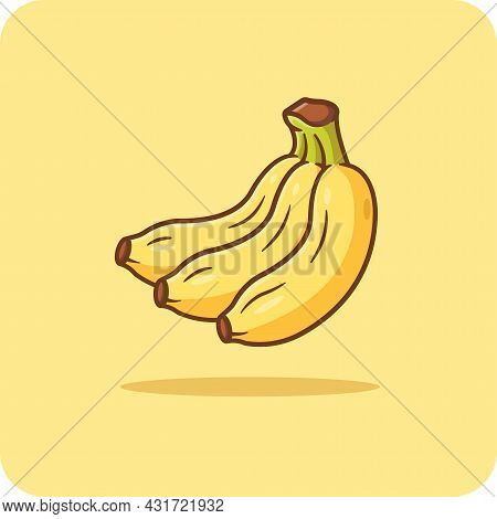 Bananas, Isolated And Flat Design On Yellow Background.