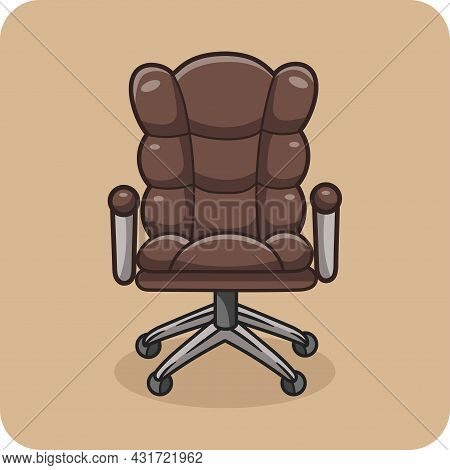 Brown Leather Office Chair Icon And Flat Design.