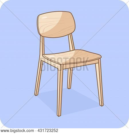 Modern Wooden Chair For  Interior Design, Isolated And Flat Design On Blue Background.