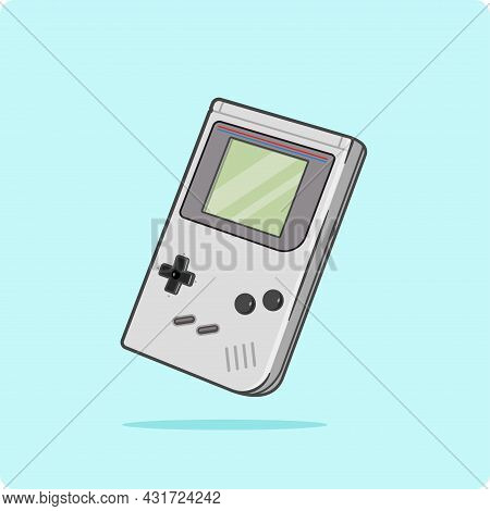 Retro Portable Game Gray Color,flat Design On Blue Background.
