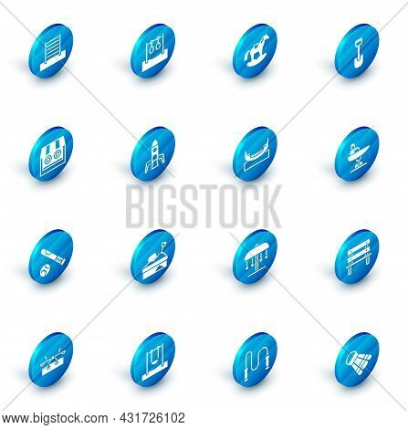 Set Gymnastic Rings, Horse Saddle Swing, Shovel Toy, Shooting Gallery, Baseball Bat With Ball, Rocke