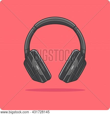 Headphone Black Color Front View, Emoji, Vector Design, Icon, Flat Design And Isolated.
