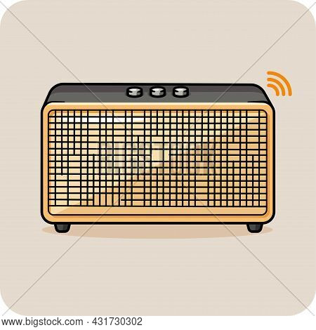 Retro Blutooth Speaker Orange And Gray Color,flat Design And Isolated On Blue Background For Graphic