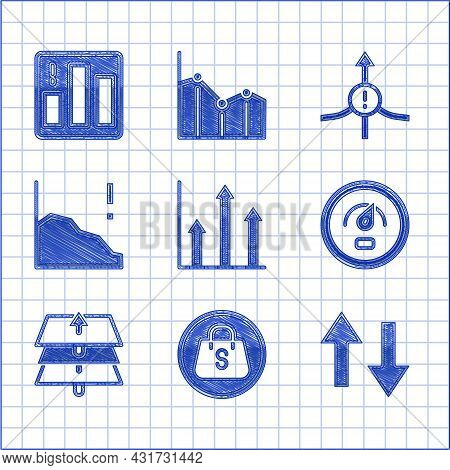 Set Pie Chart Infographic, Shopping Bag With Sale, Arrow, Digital Speed Meter, Layers, Financial Gro