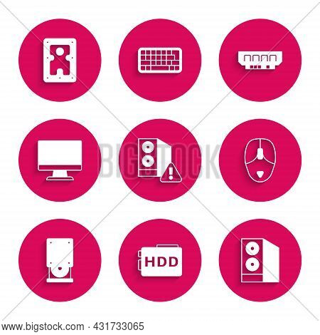 Set Case Of Computer, Hard Disk Drive Hdd, Computer Mouse, Optical Disc, Monitor Screen, Ram, Random