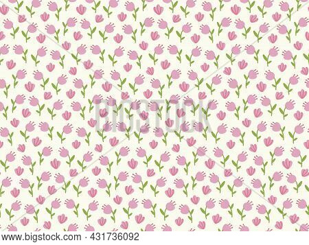 Cute Vector Seamless Pattern With Cartoon Flowers. It Can Be Used As Wallpaper, Poster, Print For Cl