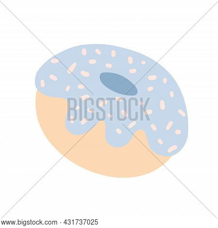 Cute Hand-drawn Donut With Sprinkles. Vector Image Isolated On A White Background