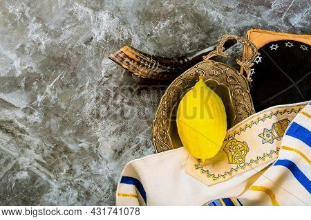 Jewish Holiday The Decorations For Sukkot On Fresh Citron, Etrog