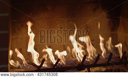Fire Flame In The Fireplace. Leaves Are Burning. Slow Motion. Red Epic Camera 4k.