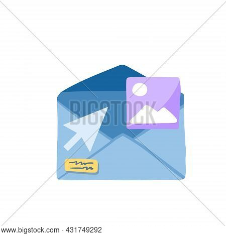 Email With Attachment. Online Document Management. Flat Cartoon Illustration Isolated On White. Atta