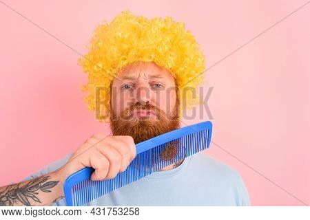 Thoughtful Man With Beard, Yellow Peruke And Big Comb