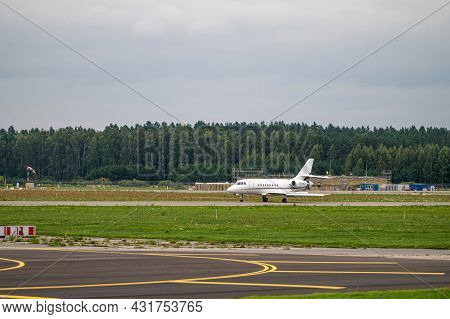 Riga, Latvia - August 31, 2021: Private Jet Hawker 900xp (cs-dlb) Takes Off From Rix International A