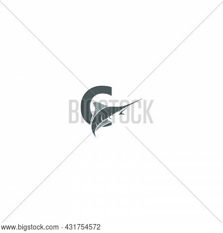 Letter C With Ocean Fish Icon Template Vector
