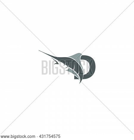 Letter D With Ocean Fish Icon Template Vector
