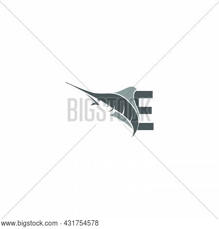 Letter E With Ocean Fish Icon Template Vector