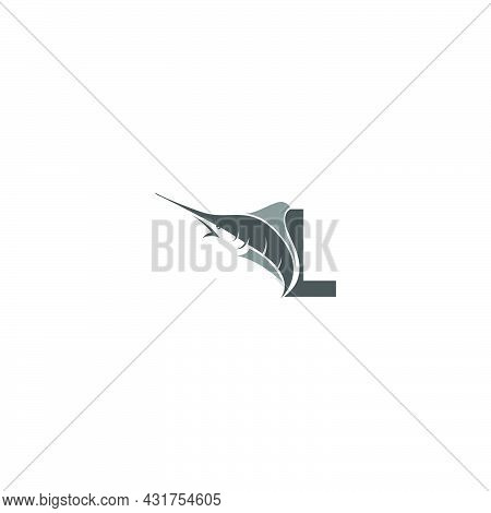 Letter L With Ocean Fish Icon Template Vector