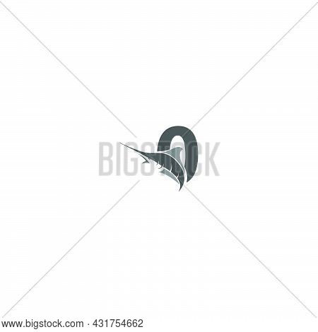 Number Zero With Ocean Fish Icon Template Vector