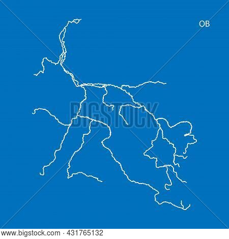 Map Of Ob River Drainage Basin. Simple Thin Outline Vector Illustration.