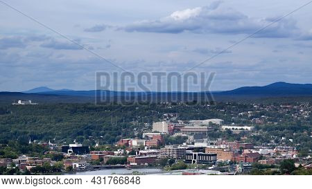 Sherbrooke City Mont-bellevue Aerial View Of Downtown Traffic And Clouds