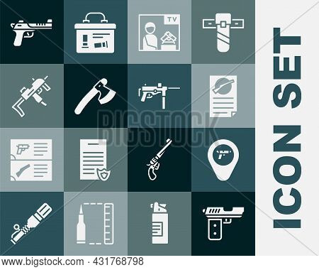 Set Pistol Or Gun, Location With Weapon, Firearms License Certificate, Advertising, Wooden Axe, Mp9i