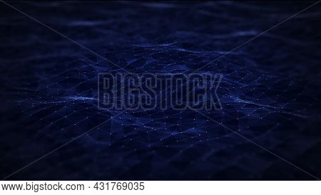 Polygon Abstract Background Concept Of Dots And Lines Connected. With A Dark Background.