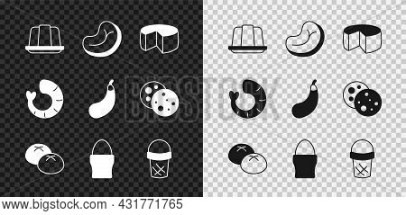 Set Jelly Cake, Steak Meat, Cheese, Bread Loaf, Chicken Egg On Stand, Ice Cream In Waffle, Shrimp An