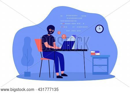 Hacker Making Illegal Profit By Writing Programs And Codes. Flat Vector Illustration. Computer Crack