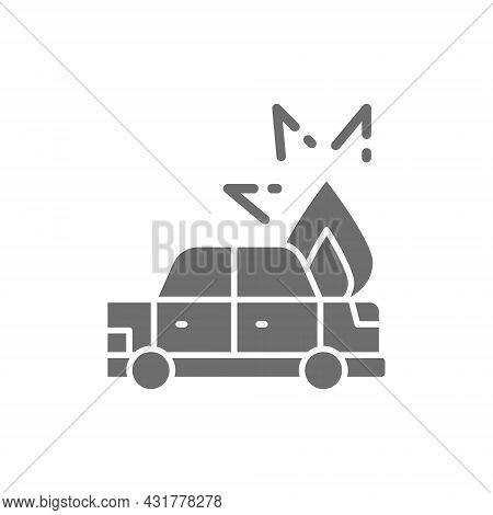 Fire Under Hood Of Car, Automobile Broke Down, Accident Grey Icon.