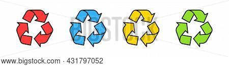 Recycling Icons Set Of Different Colors Isolated On White Background. Garbage And Waste Recycling Co