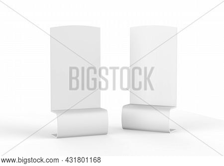 Curved Advertising Banner Stand Mockup On Isolated White Background, 3d Illustration
