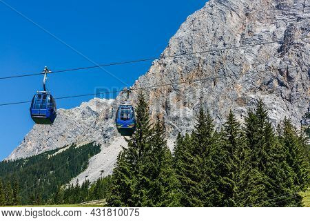 Ski Lift In Summer. Cable Car. View From The Mountain. Beautiful Landscape. Ski Track In Summer. Fun