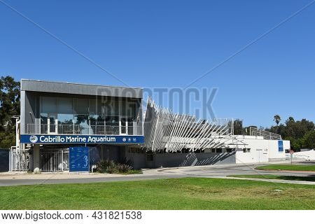 SAN PEDRO, CALIFORNIA - 27 AUG 2021: The Cabrillo Marine Aquarium features indoor and outdoor exhibit spaces, an auditorium and wet laboratories.