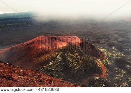 Volcano Craters And Black Lava Fields Near Tolbachik Volcano In Kamchatka Peninsula, Russia. The Nor