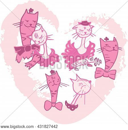Valentines Card With Cats In Love In Pink Color