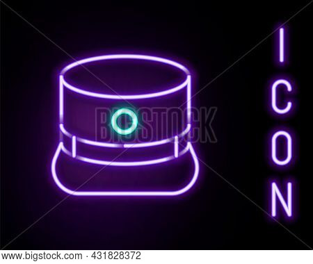 Glowing Neon Line Kepi Icon Isolated On Black Background. Cap Army Uniform Headgear. Historic Genera