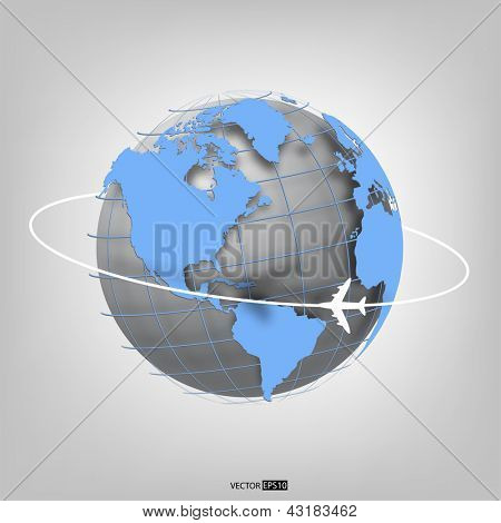 Business background con globo del mondo e dell'aeroplano. EPS10 illustrazione vettoriale.