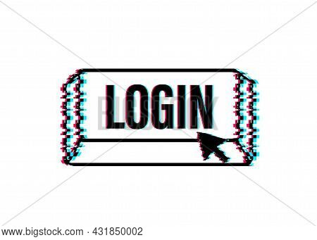 Login. Glitch Icon. Web Banner. Arrow, Cursor Icon. Arrow Vector Icon. Hand Click Vector Stock Illus
